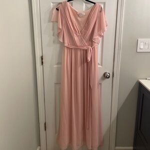 Ever Pretty Women's Pink Evening Chiffon Dress V-Neck Ruffle Sleeve Size 12